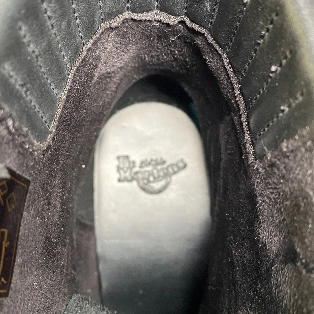 New Dr. Martens Leather Black Boots 8 Laurenne Distressed Patent Leather Laceup - Picture 10 of 13